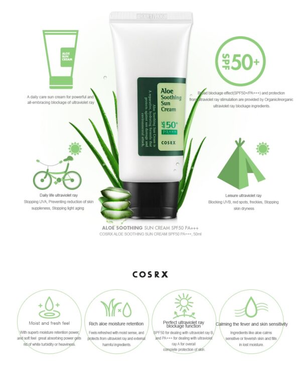 Cosrx Aloe Soothing Sun Cream SPF50 PA+++ 50ml - Image 4