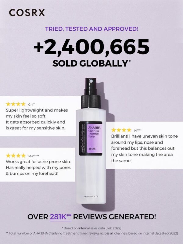 Cosrx AHA/BHA Clarifying Treatment Toner 150ml - Image 3
